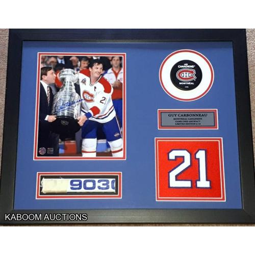 Guy Carbonneau Signed Game Used Stick Series Custom Framed Ltd To Only 10!