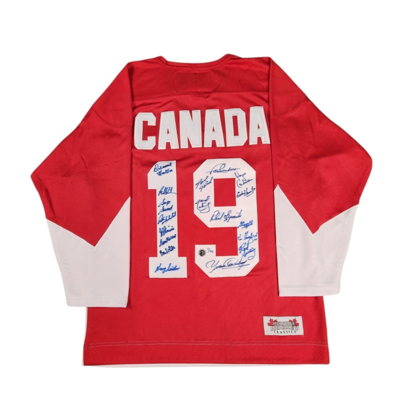 Team Canada 18 Player Team Signed 1972 Summit Series Paul Henderson Jersey #1/72