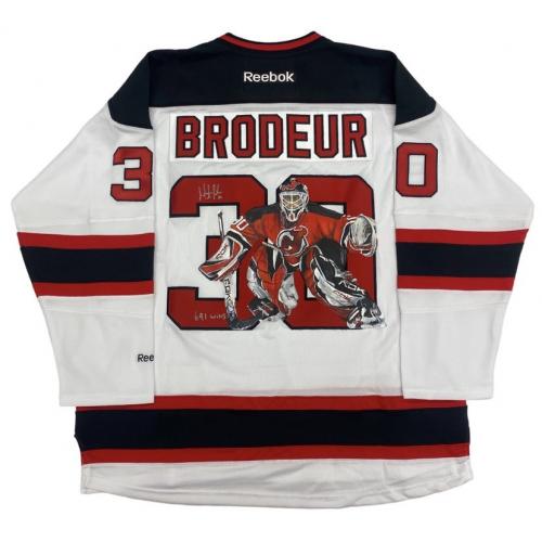 Martin BRODEUR Signed New Jersey Devils HAND PAINTED 1/1 Reebok White Jersey