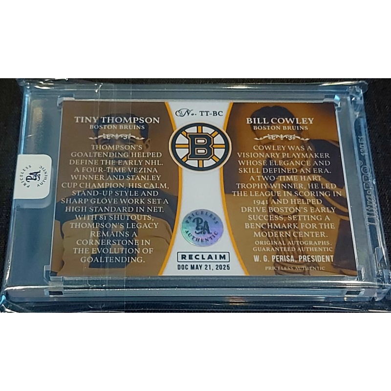 1/1 BILL COWLEY & TINY THOMPSON Boston Bruins DUAL AUTO Card