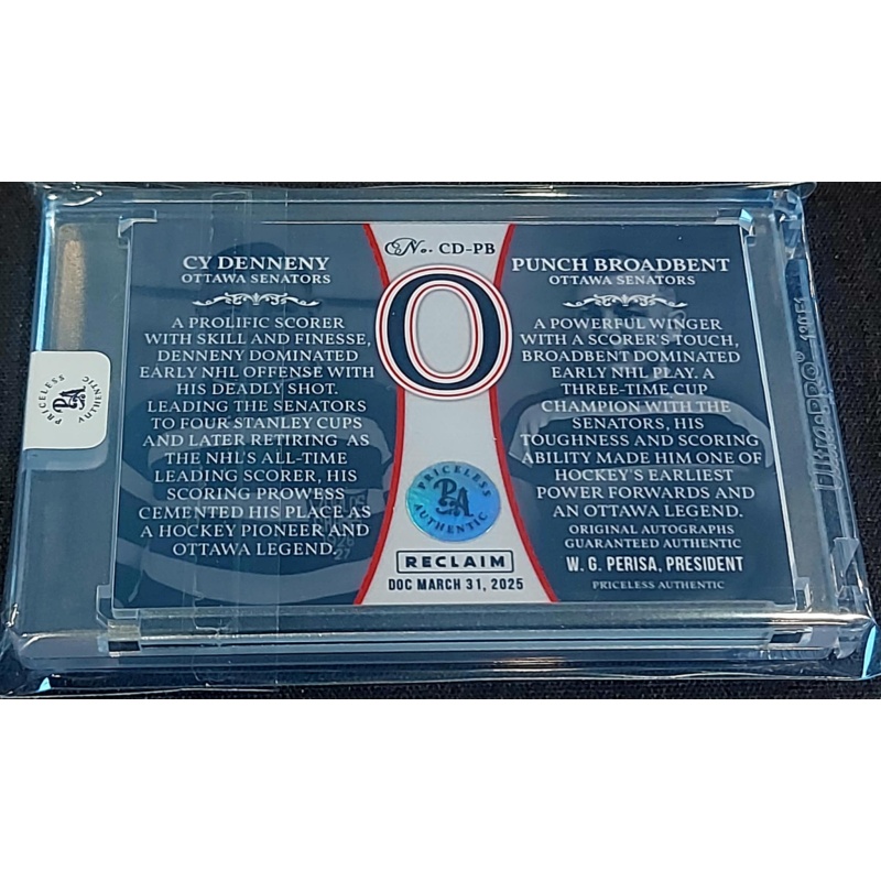 1/1 CY DENNENY & PUNCH BROADBENT Ottawa Senators DUAL AUTO Card