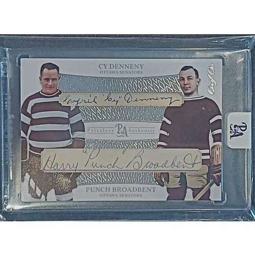 1/1 CY DENNENY & PUNCH BROADBENT Ottawa Senators DUAL AUTO Card