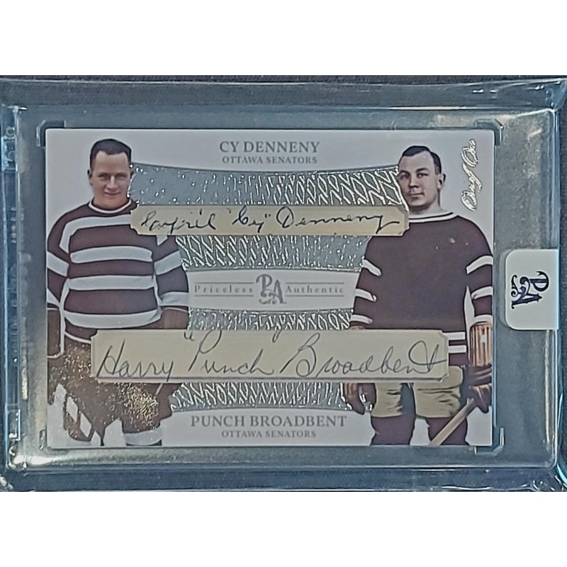 1/1 CY DENNENY & PUNCH BROADBENT Ottawa Senators DUAL AUTO Card