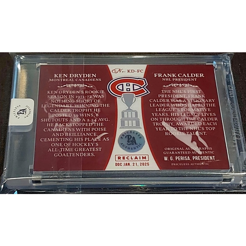 1/1 KEN DRYDEN & FRANK CALDER Montreal Canadiens DUAL AUTO Card