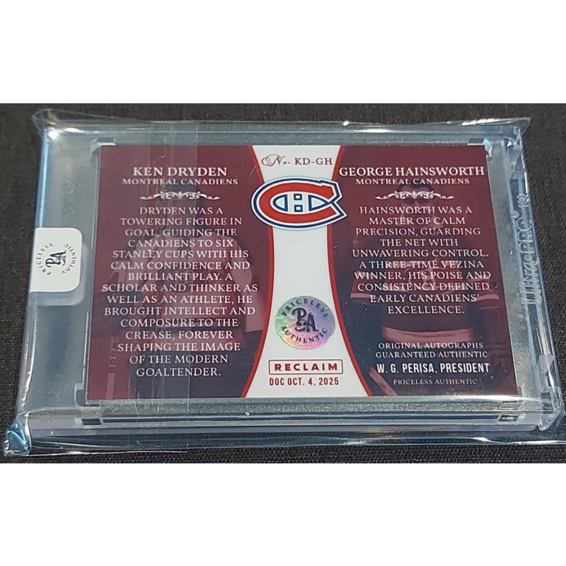 1/1 KEN DRYDEN & GEORGE HAINSWORTH Montreal Canadiens DUAL AUTO CARD
