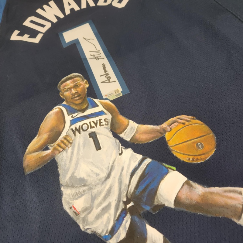1/1 Anthony EDWARDS Signed & Painted Minnesota Timberwolves "ANTMAN" Jersey