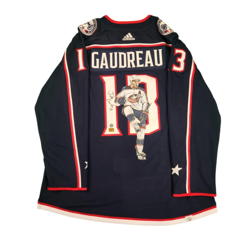 1/1 Johnny GAUDREAU Signed & Painted Columbus Blue Jackets "Celebration" Jersey