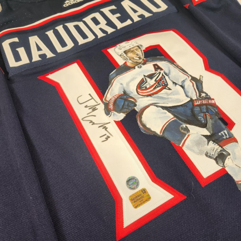 1/1 Johnny GAUDREAU Signed & Painted Columbus Blue Jackets "Celebration" Jersey
