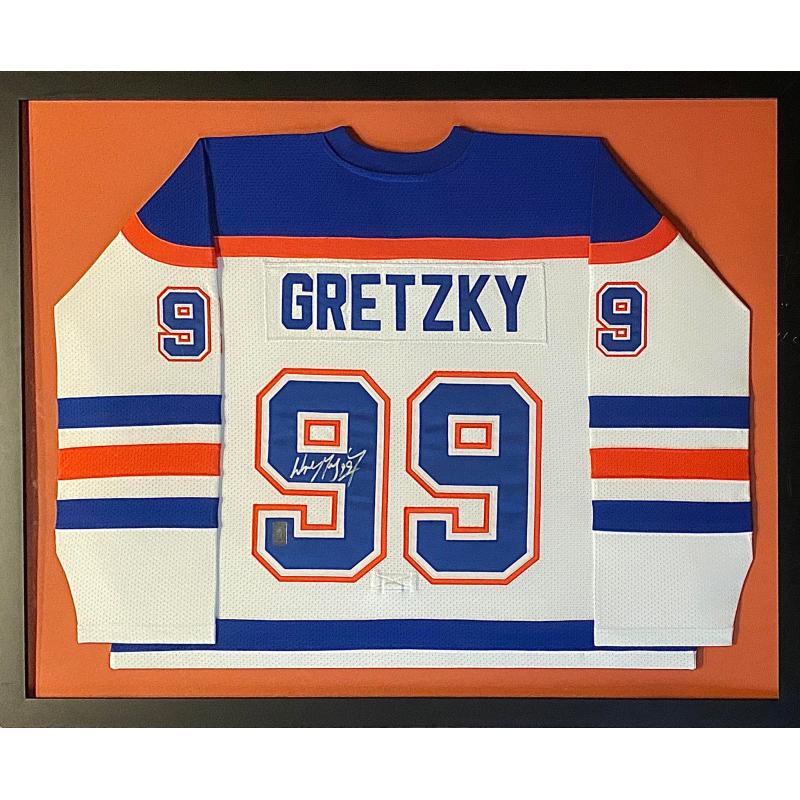 Framed Wayne GRETZKY Signed Edmonton Oilers White Jersey
