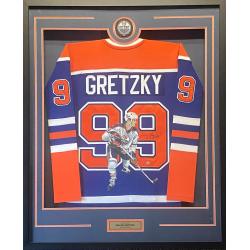 DELUXE FRAMED Wayne GRETZKY Signed Edmonton Oilers HAND PAINTED 1/1 Blue Jersey