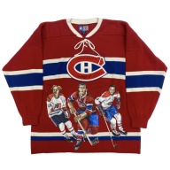 LAFLEUR   RICHARD   BELIVEAU Triple Signed Montreal Canadiens HAND PAINTED 1/1 Vintage Wool Red Jersey