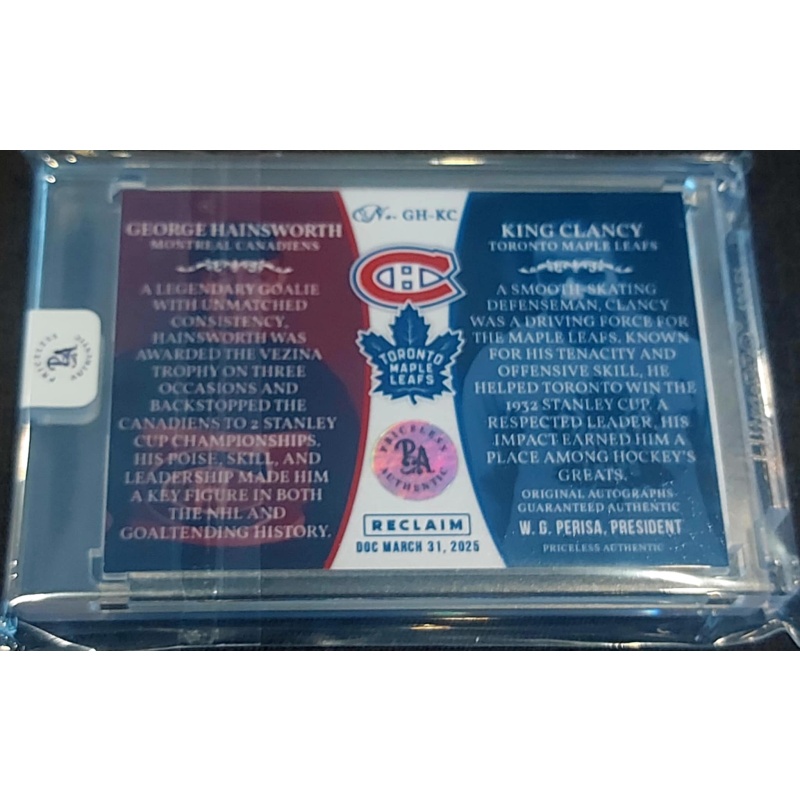 1/1 GEORGE HAINSWORTH & KING CLANCY Montreal & Toronto DUAL AUTO Card