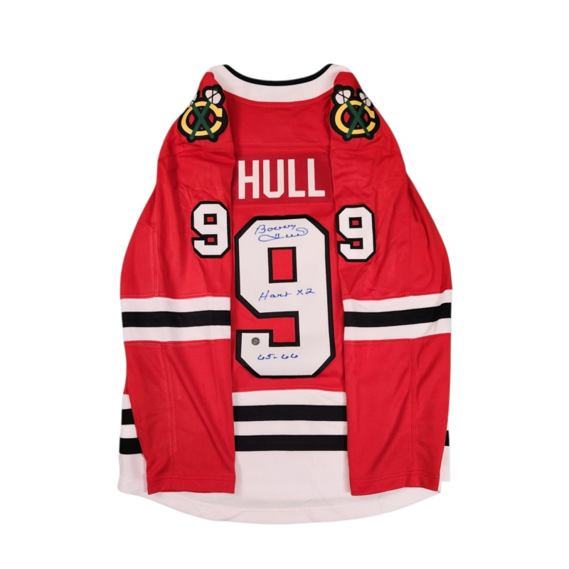 Bobby HULL Signed Chicago Blackhawks "Hart x2 65-66" Fanatics Red Jersey