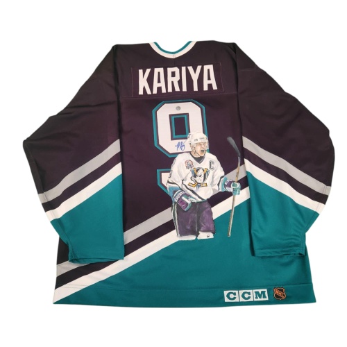 1/1 Paul KARIYA Signed & Painted Anaheim Mighty Ducks "SCORES!" Jersey
