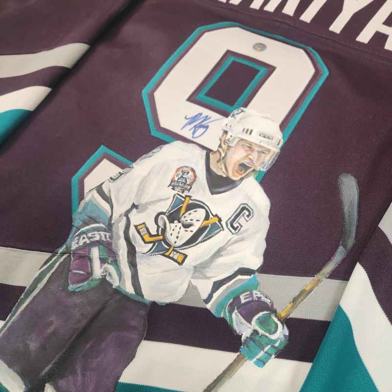 1/1 Paul KARIYA Signed & Painted Anaheim Mighty Ducks "SCORES!" Jersey