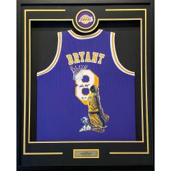 DELUXE FRAMED Kobe BRYANT Signed Los Angeles Lakers HAND PAINTED Mamba Strikes 1/1 White Jersey