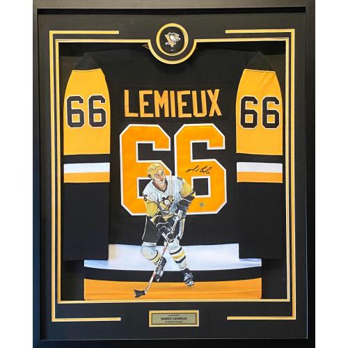 DELUXE FRAMED Mario LEMIEUX Signed Pittsburgh Penguins HAND PAINTED 1/1 Black Jersey