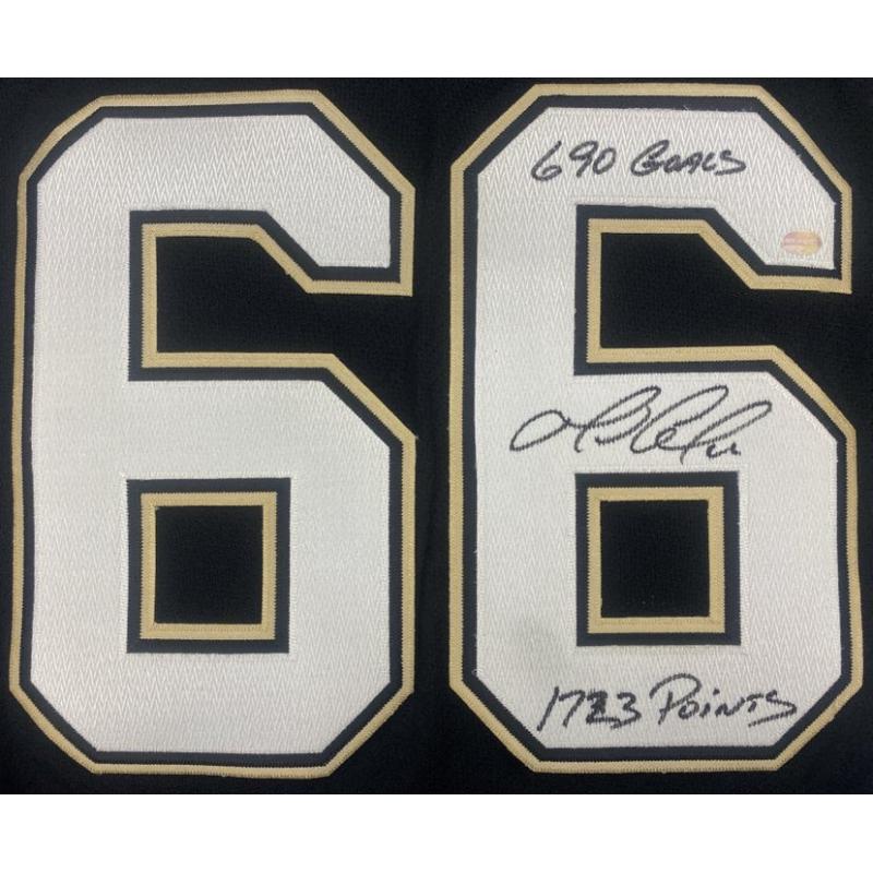 Mario LEMIEUX Signed Pittsburgh Penguins CAREER STATS Vintage Jersey *RARE*