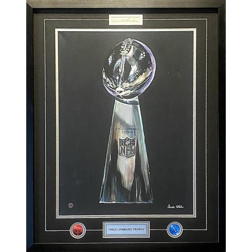 DELUXE FRAMED Vince LOMBARDI Signed Original Aaron White Hand Painted 1/1 Vince Lombardi Trophy