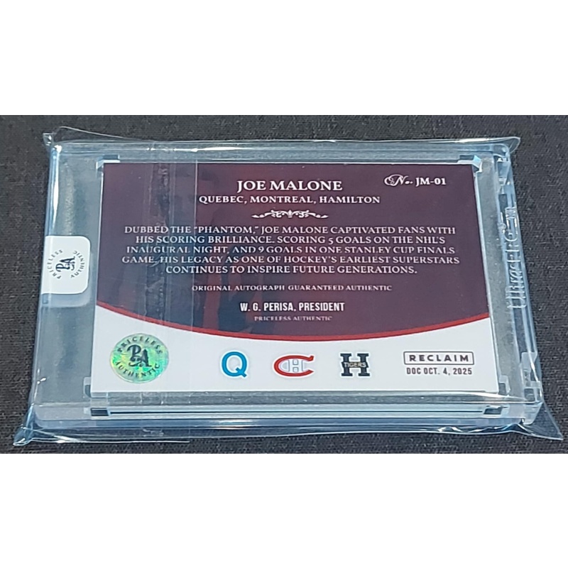 1/1 "PHANTON" JOE MALONE AUTO Montreal "Hockey Hall Of Fame" AUTO CARD
