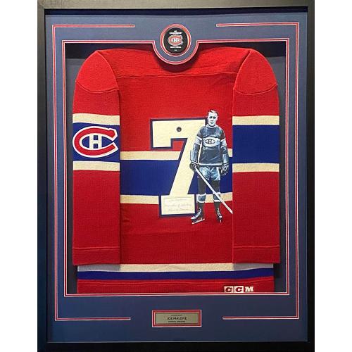 DELUXE FRAMED Phantom Joe Malone (deceased 1969) Signed & Hand Painted Custom 1/1 Montreal Canadiens Vintage Wool Jersey