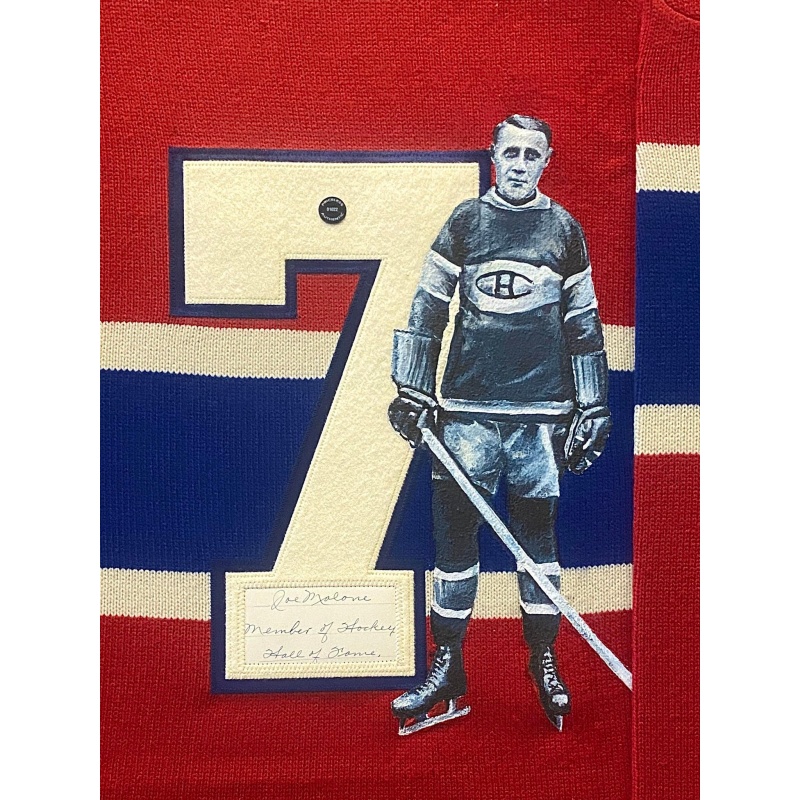 DELUXE FRAMED Phantom Joe Malone (deceased 1969) Signed & Hand Painted Custom 1/1 Montreal Canadiens Vintage Wool Jersey