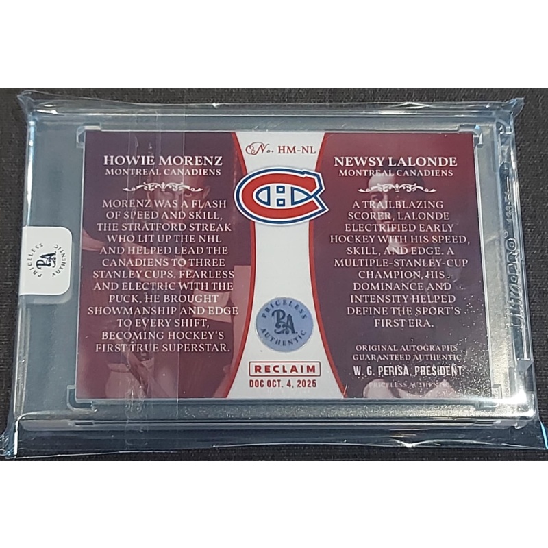 1/1 HOWIE MORENZ & NEWSY LALONDE Montreal Canadiens DUAL AUTO CARD