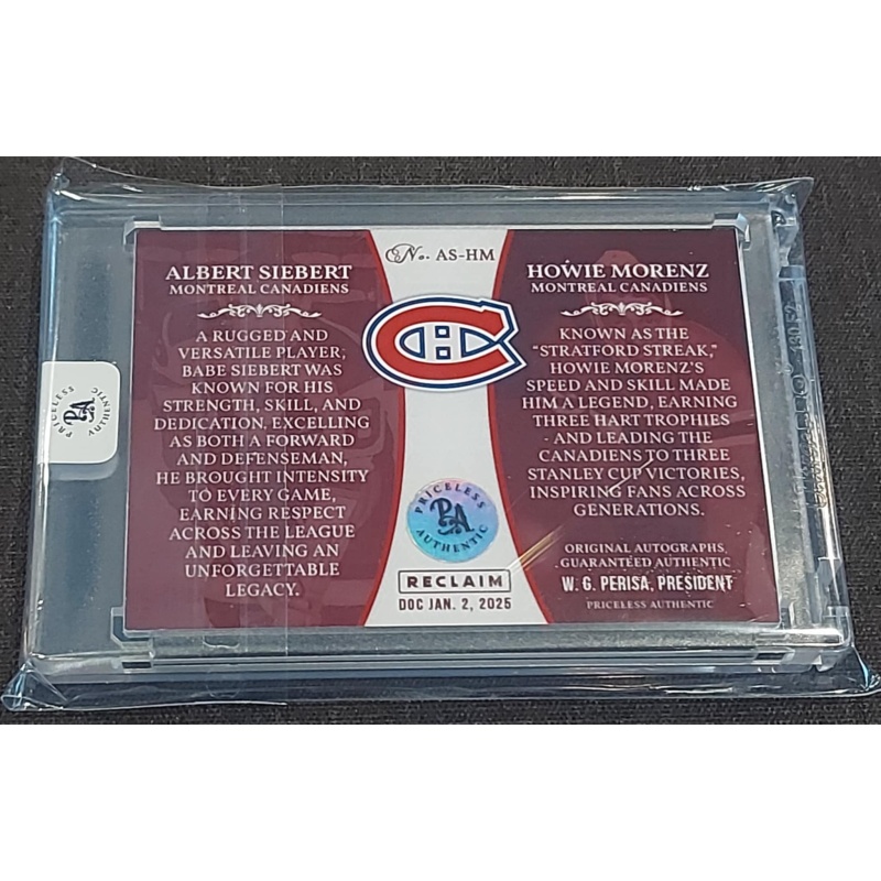 1/1 HOWIE MORENZ & BABE SIEBERT Montreal Canadiens DUAL AUTO CARD