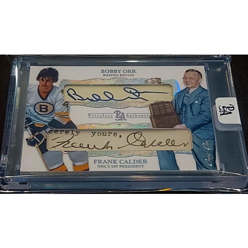 1/1 BOBBY ORR & FRANK CALDER Boston Bruins DUAL AUTO Card