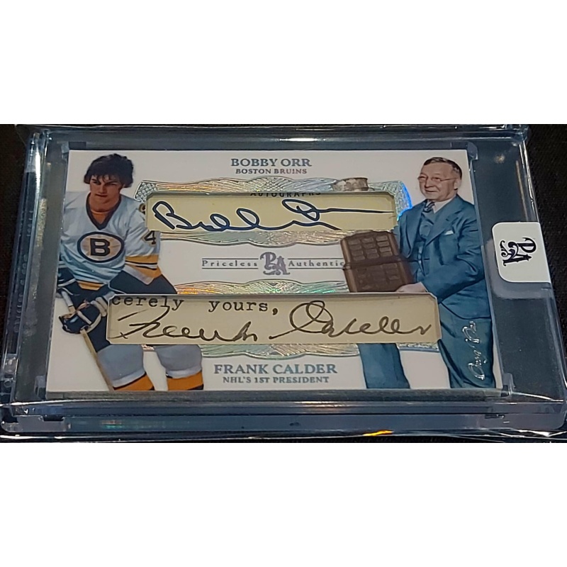 1/1 BOBBY ORR & FRANK CALDER Boston Bruins DUAL AUTO Card