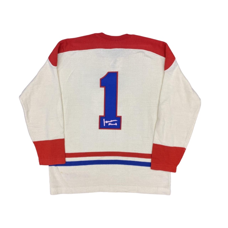 "Jake The Snake" Jacques Plante (deceased 1986) Signed Montreal Canadiens Vintage Wool White Model Jersey