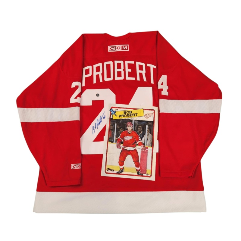 1/1 Bob PROBERT Signed & Painted Detroit Red Wings "Rookie Card" Vintage Jersey