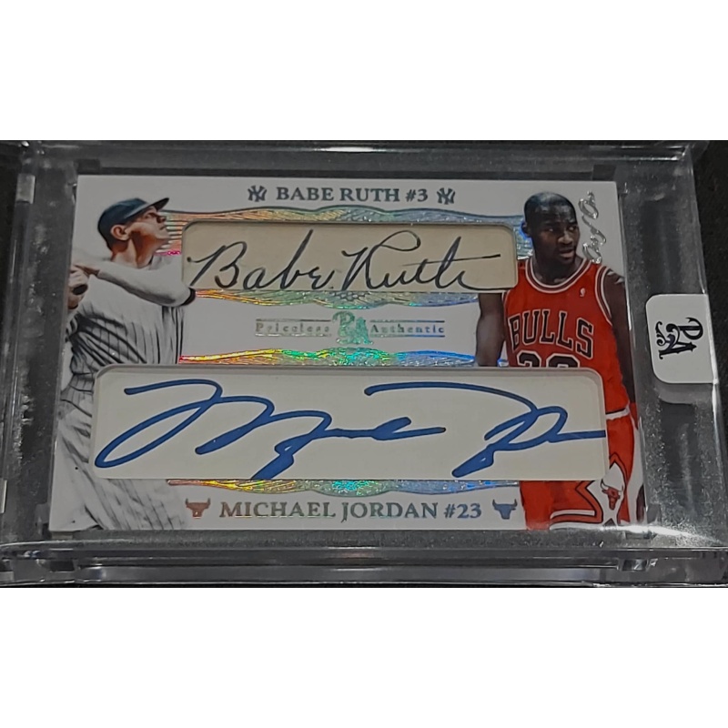 1/1 RUTH & JORDAN & GRETZKY & BRADY QUAD AUTO G.O.A.T.S. CARD