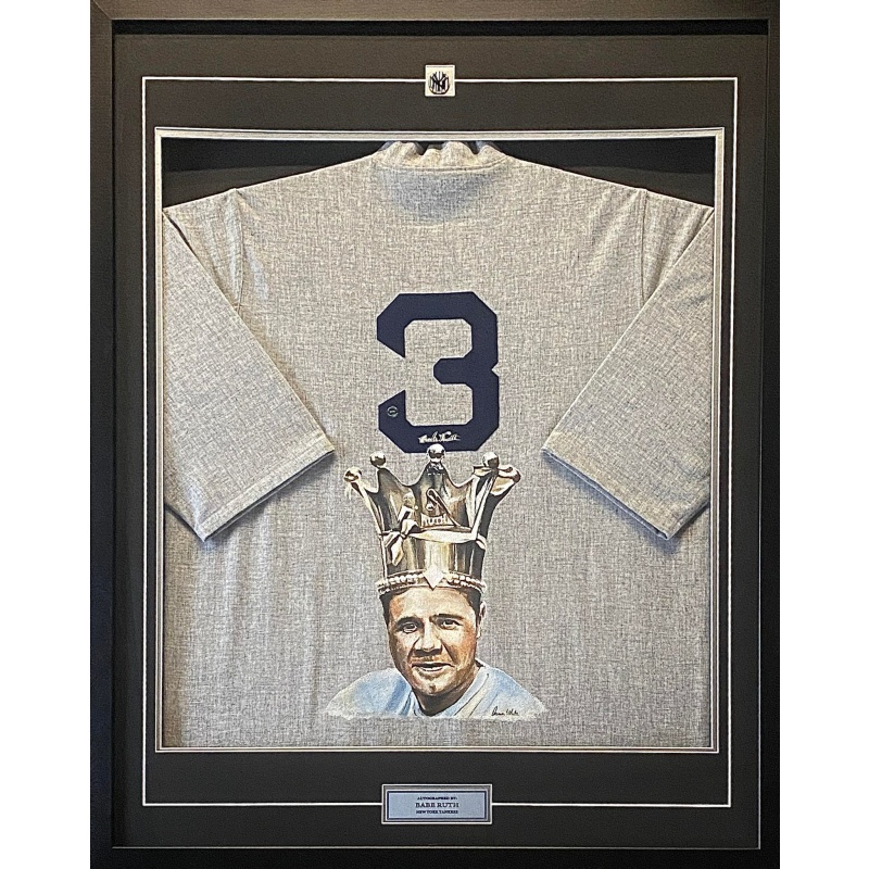 Deluxe Framed Babe Ruth The King Signed & Hand Painted Custom 1/1 New York Yankees Vintage Wool Jersey