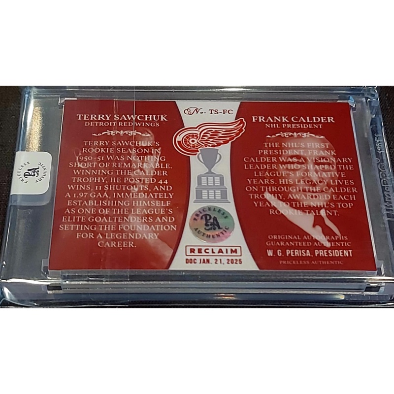 1/1 TERRY SAWCHUK & FRANK CALDER Detroit Red Wings DUAL AUTO Card