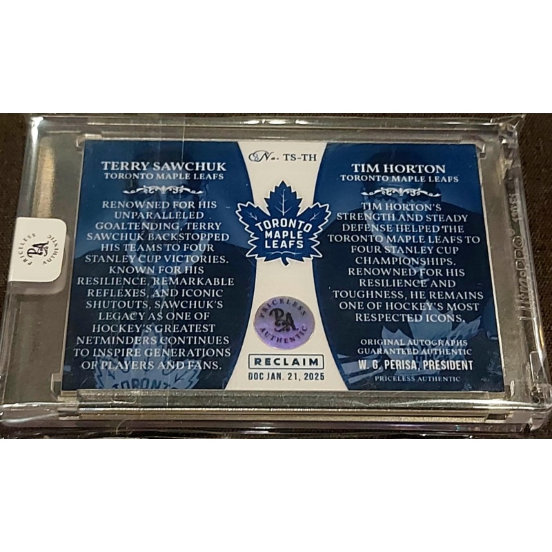1/1 TERRY SAWCHUK & TIM HORTON Toronto Maple Leafs Dual AUTO CARD