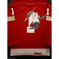 Ukey Terry Sawchuk (deceased 1970) Signed & Hand Painted Custom 1/1 Detroit Red Wings Vintage Wool Jersey