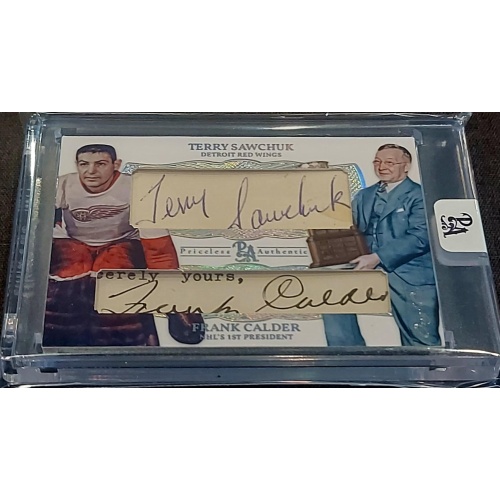 1/1 TERRY SAWCHUK & FRANK CALDER Detroit Red Wings DUAL AUTO Card