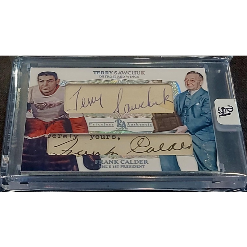 1/1 TERRY SAWCHUK & FRANK CALDER Detroit Red Wings DUAL AUTO Card