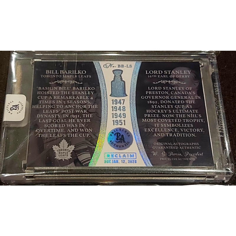 1/1 BILL BARILKO & LORD STANLEY Toronto Maple Leafs DUAL AUTO Card