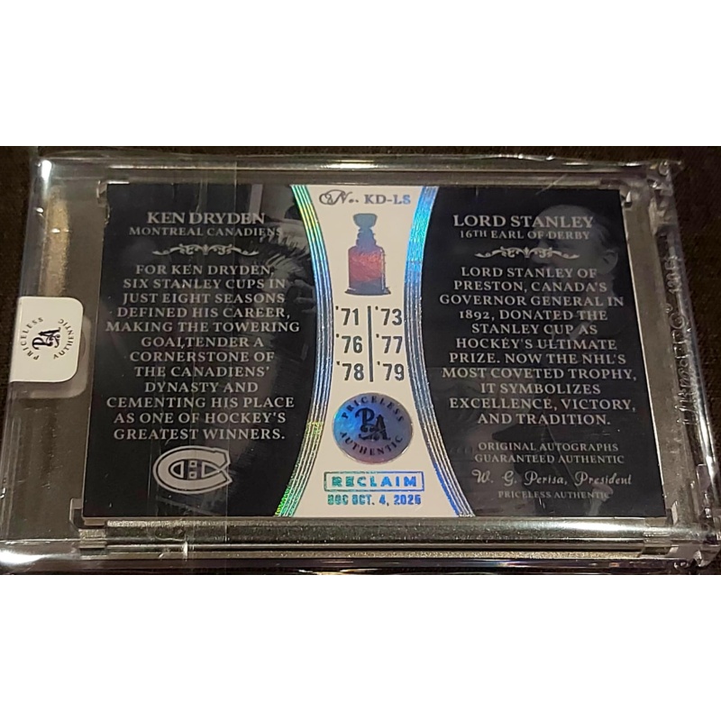 1/1 KEN DRYDEN & LORD STANLEY Montreal Canadiens DUAL AUTO Card