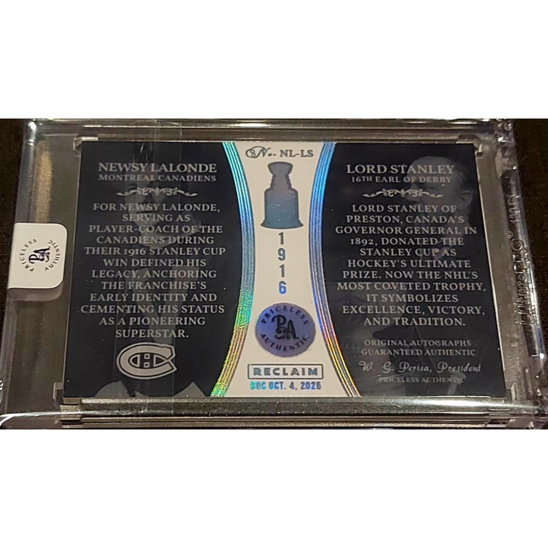 1/1 NEWSY LALONDE & LORD STANLEY Montreal Canadiens DUAL AUTO Card