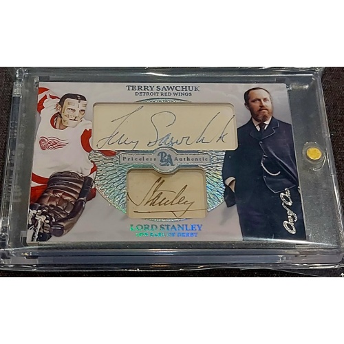 1/1 TERRY SAWCHUK & LORD STANLEY Detroit Red Wings DUAL AUTO Card