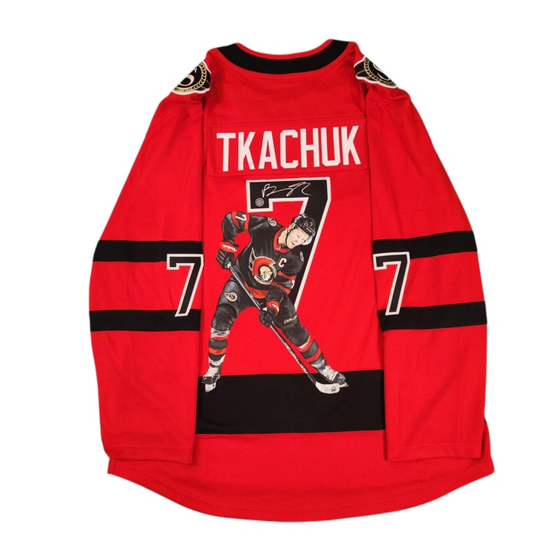 1/1 Brady TKACHUK Signed & Painted Ottawa Senators Reverse Retro 1.0 Jersey