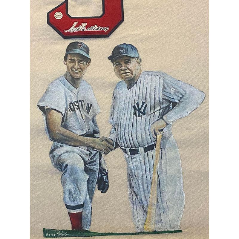 Deluxe Framed Ted WILLIAMS Meeting The Babe Signed & Hand Painted Custom 1/1 Boston Red Sox Vintage Wool Jersey
