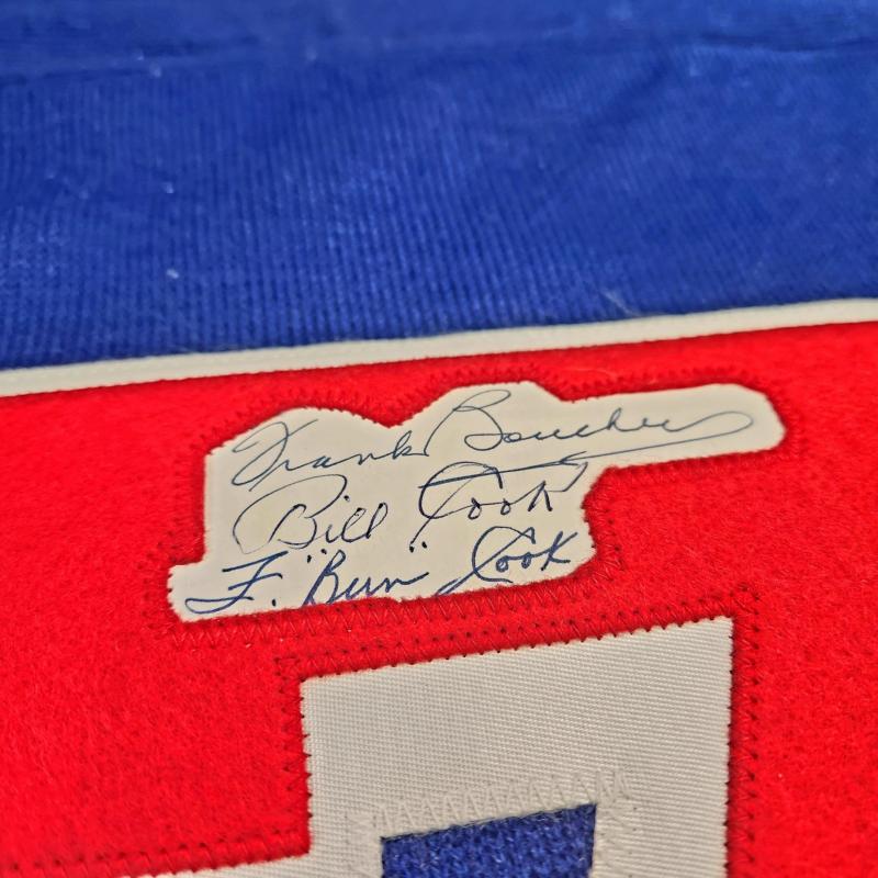 Bread Line Frank Boucher (deceased 1977) Bill Cook (deceased 1986) & Fred Bun Cook (deceased 1988) Signed New York Rangers Vintage Wool 1933 Model Jersey